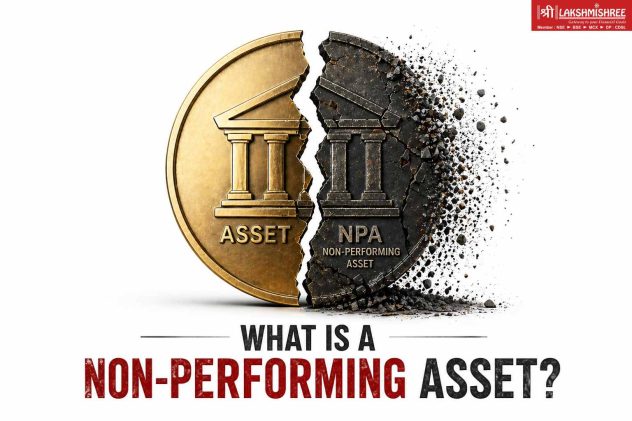 What is non-performing asset infographic showing asset vs NPA concept with broken coin representing loan default and bank risk