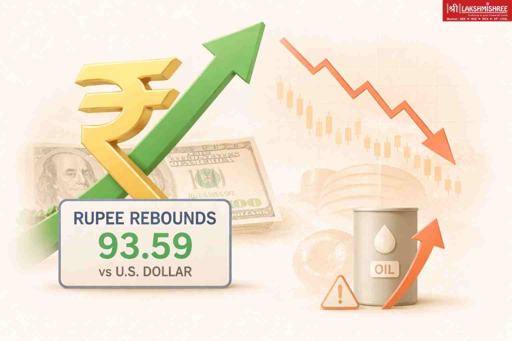 Rupee rebounds to 93.59 against US dollar as RBI curbs speculation, while stock market declines and oil prices rise