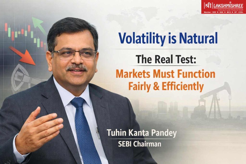 SEBI Chairman Tuhin Kanta Pandey speaking about market volatility and resilience of Indian capital markets.