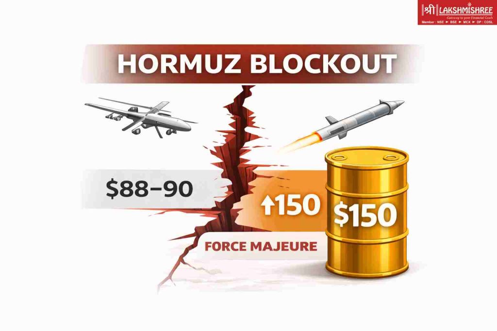 A comprehensive 3D isometric infographic titled 'Hormuz Blockout - India's Strategic Blueprint,' dated March 6, 2026. The image is split into two distinct zones by a central jagged fissure representing the Strait of Hormuz conflict.